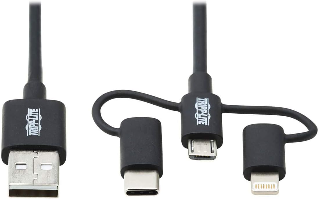 Tripp Lite 3 in 1 Multi Charging USB Cable, USB-A to Lightning, USB Micro B, and USB-C Universal All in One Charger Cable