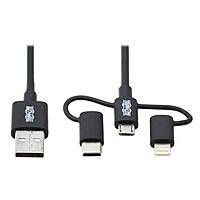 Tripp Lite 3 in 1 Multi Charging USB Cable, USB-A to Lightning, USB Micro B, and USB-C Universal All in One Charger Cable, Sync and Charge Cord, 6 ft. (M101-006-LMC-BK)