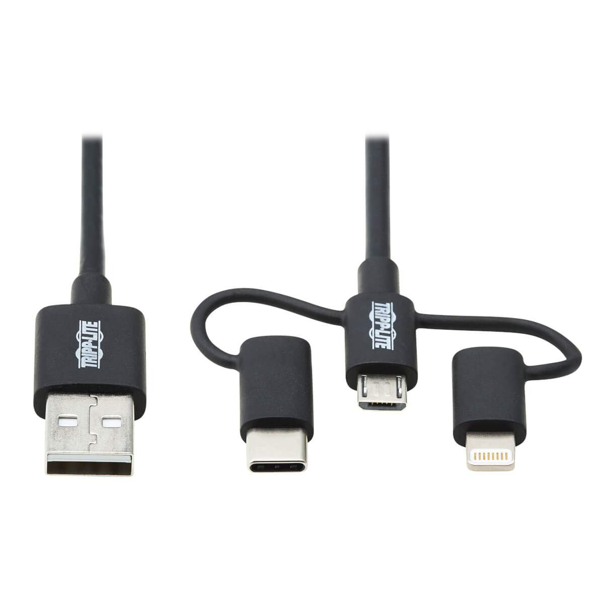 Tripp Lite 3 in 1 Multi Charging USB Cable, USB-A to Lightning, USB Micro B, and USB-C Universal All in One Charger Cable