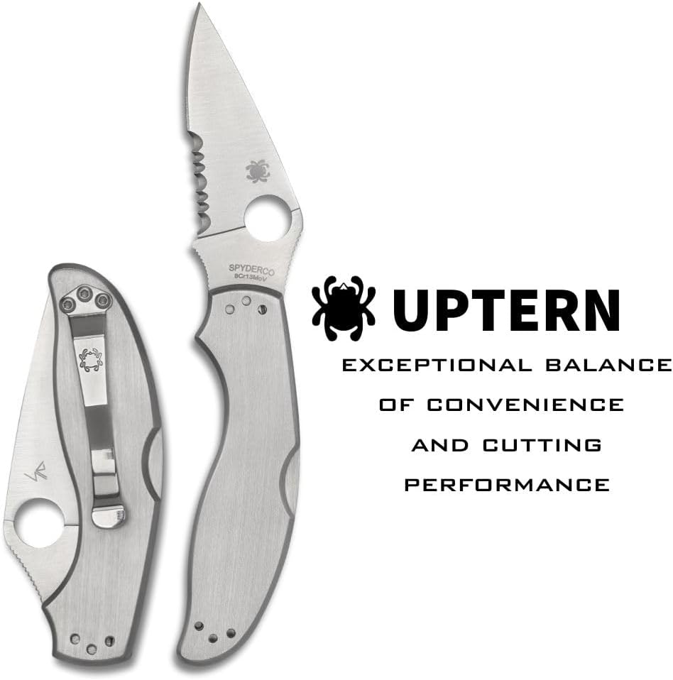 Spyderco UpTern Pocket Knife with 8Cr13MoV Blade and Stainless Steel Handle (CombinationEdge)