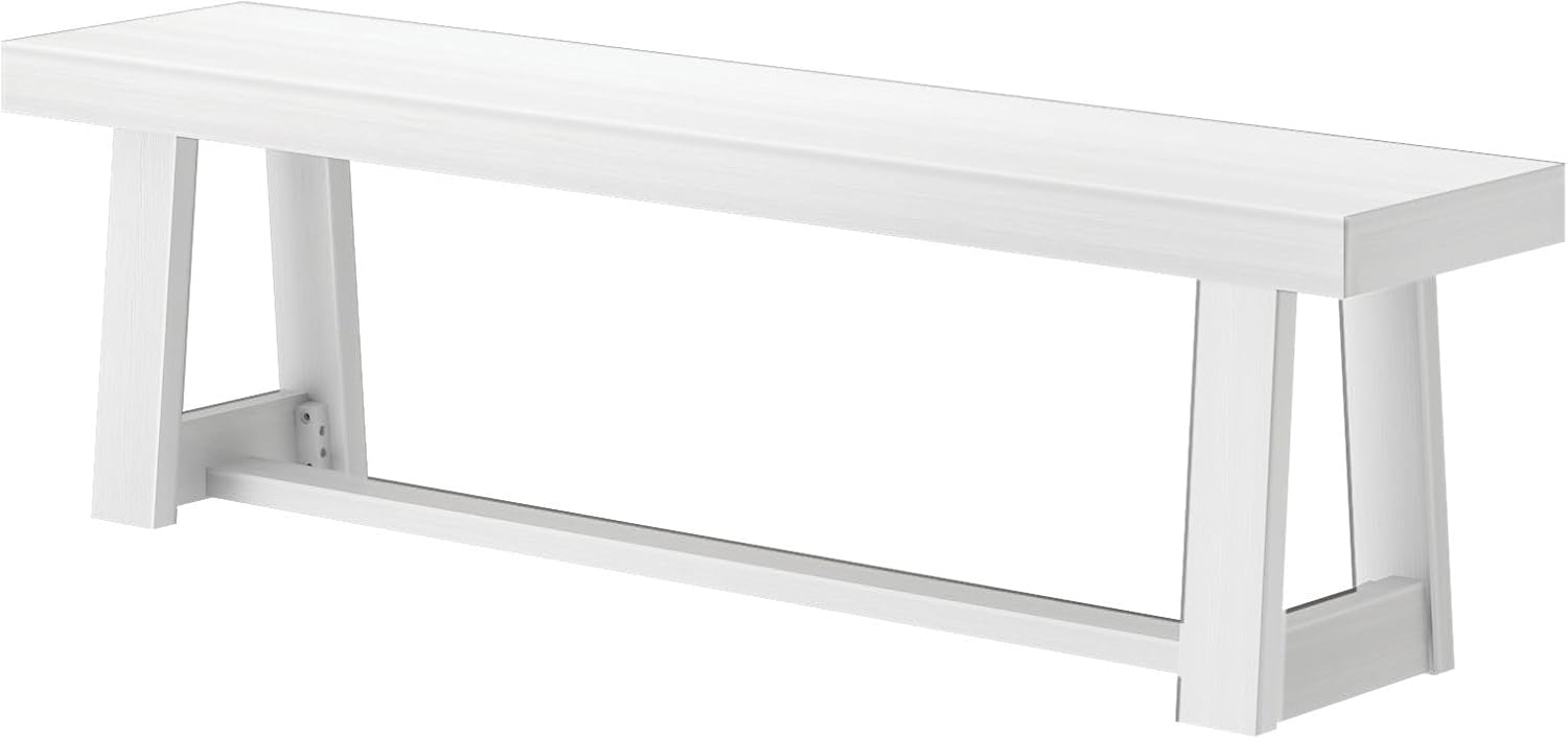 Solid Wood Farmhouse Dining Bench – Seashell Wirebrush Finish