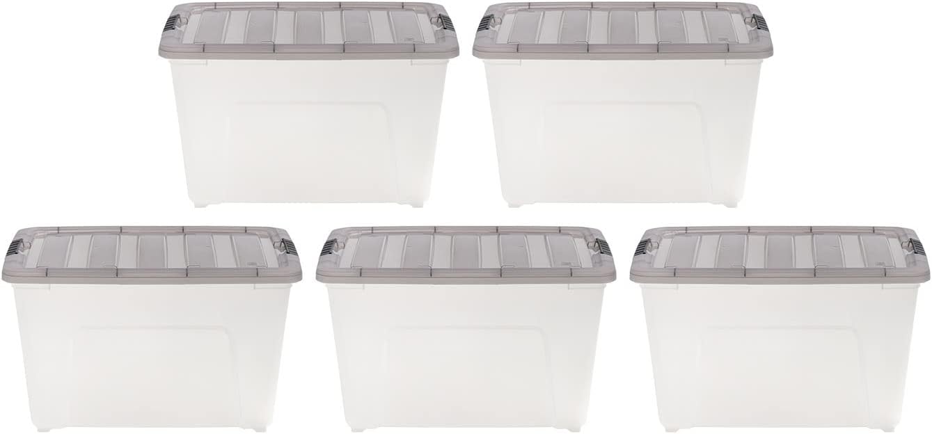 IRIS USA 53 Quart Stack & Pull Clear Storage Box, Gray, 5 Pack