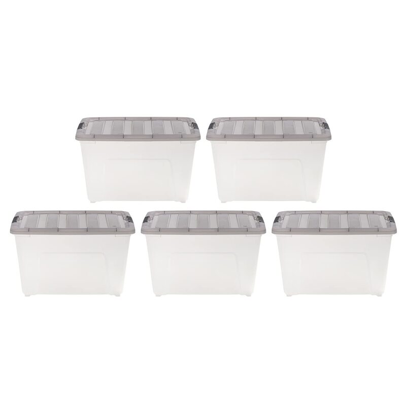 IRIS USA 53 Quart Stack & Pull Clear Storage Box, Gray, 5 Pack