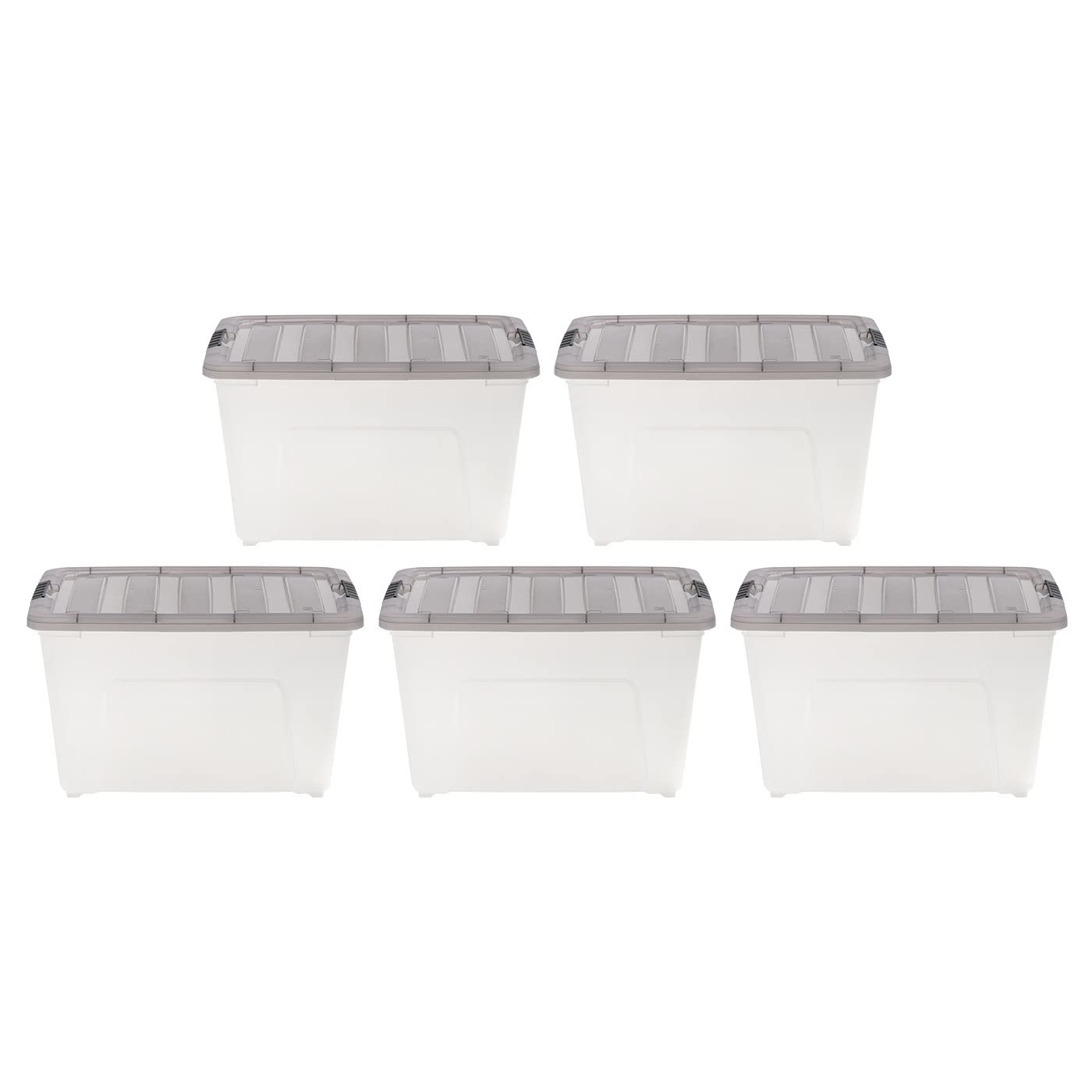 IRIS USA 53 Quart Stack & Pull Clear Storage Box, Gray, 5 Pack