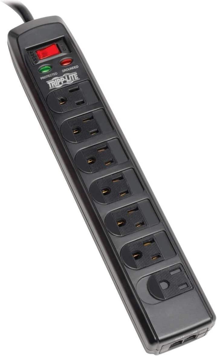Tripp Lite 7 Right Angle Outlet Surge Protector Power Strip, 6ft. Cord, Right Angle Plug, 1440 Joules, Tel/Modem Protection