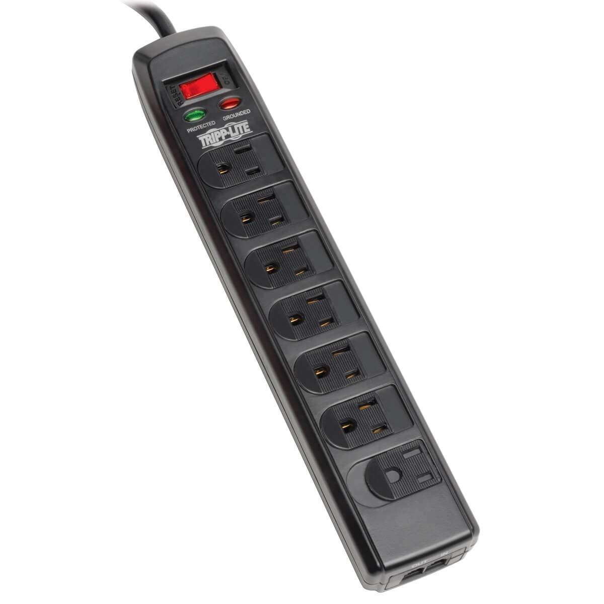 Tripp Lite 7 Right Angle Outlet Surge Protector Power Strip, 6ft. Cord, Right Angle Plug, 1440 Joules, Tel/Modem Protection