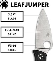 Spyderco Leafjumper Lightweight Mid-Sized Pocket Knife with VG-10 Stainless Steel and Black FRN Handle - PlainEdge - C262BK