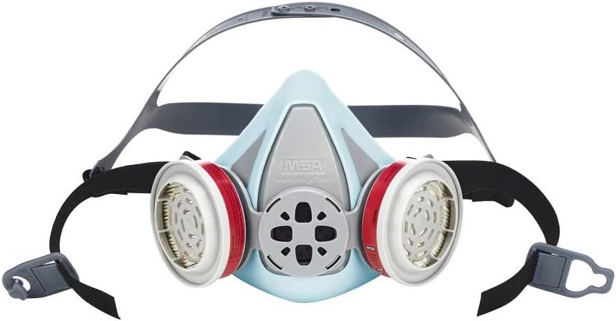 MSA Advantage 900 Elastomeric Half-Mask Respirator - Filters Exhaled Breath, Rear Clasp and Drop-Down Head Harness. Large