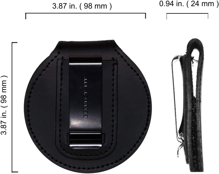 PERFECT FIT SHIELD WALLETS Round Belt Clip Badge Holder with Pocket and Chain
