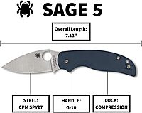 Spyderco Sage 5 Folding Pocket Knife with 3 Inch CPM SPY27 Steel Blade and Cobalt Blue G-10 Handle - PlainEdge - C123GPCBL
