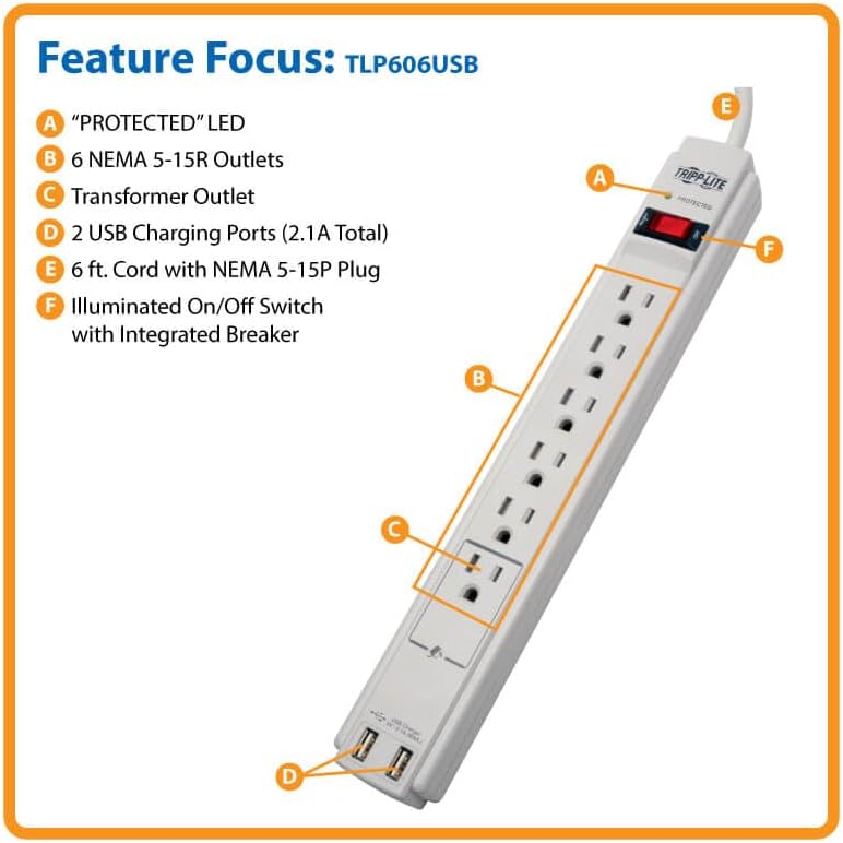 TRIPP LITE Protect It! 6-Outlet Surge Protector Power Strip