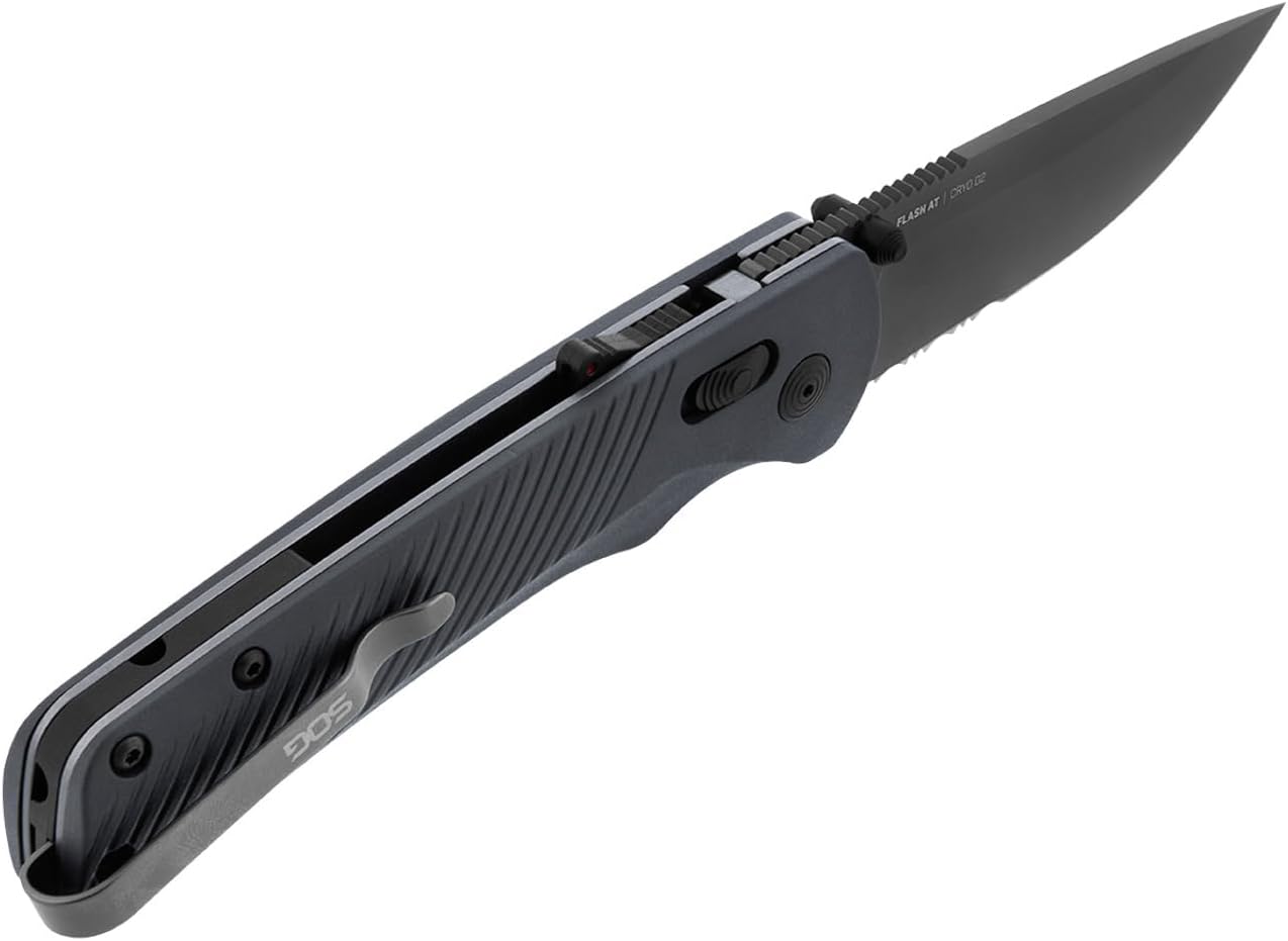 SOG Flash AT Ambidextrous Partially Serrated Folding Pocket Knife D2 Steel