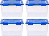 IRIS USA 4Pack 46.6qt WEATHERPRO Airtight Plastic Storage Bin with Lid and Seal and Secure Latching Buckles