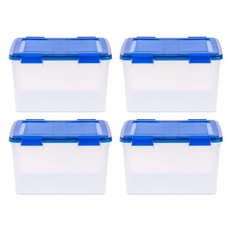 IRIS USA 4Pack 46.6qt WEATHERPRO Airtight Plastic Storage Bin with Lid and Seal and Secure Latching Buckles