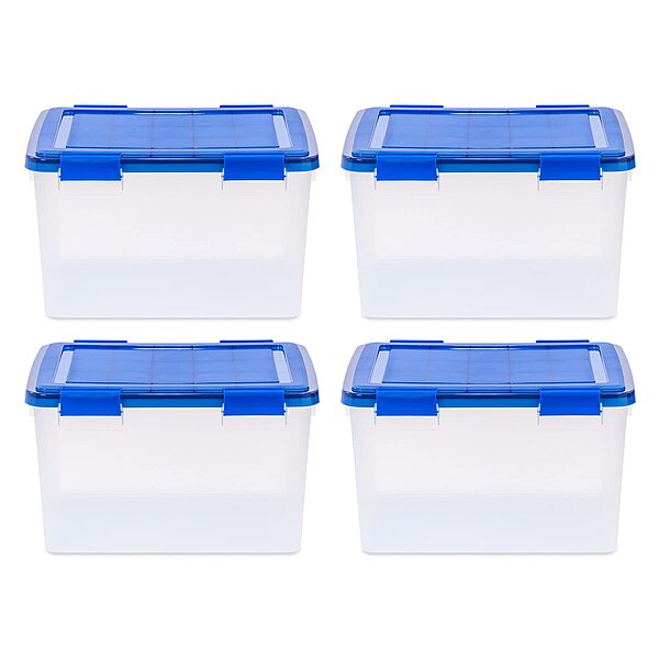 IRIS USA 4Pack 46.6qt WEATHERPRO Airtight Plastic Storage Bin with Lid and Seal and Secure Latching Buckles