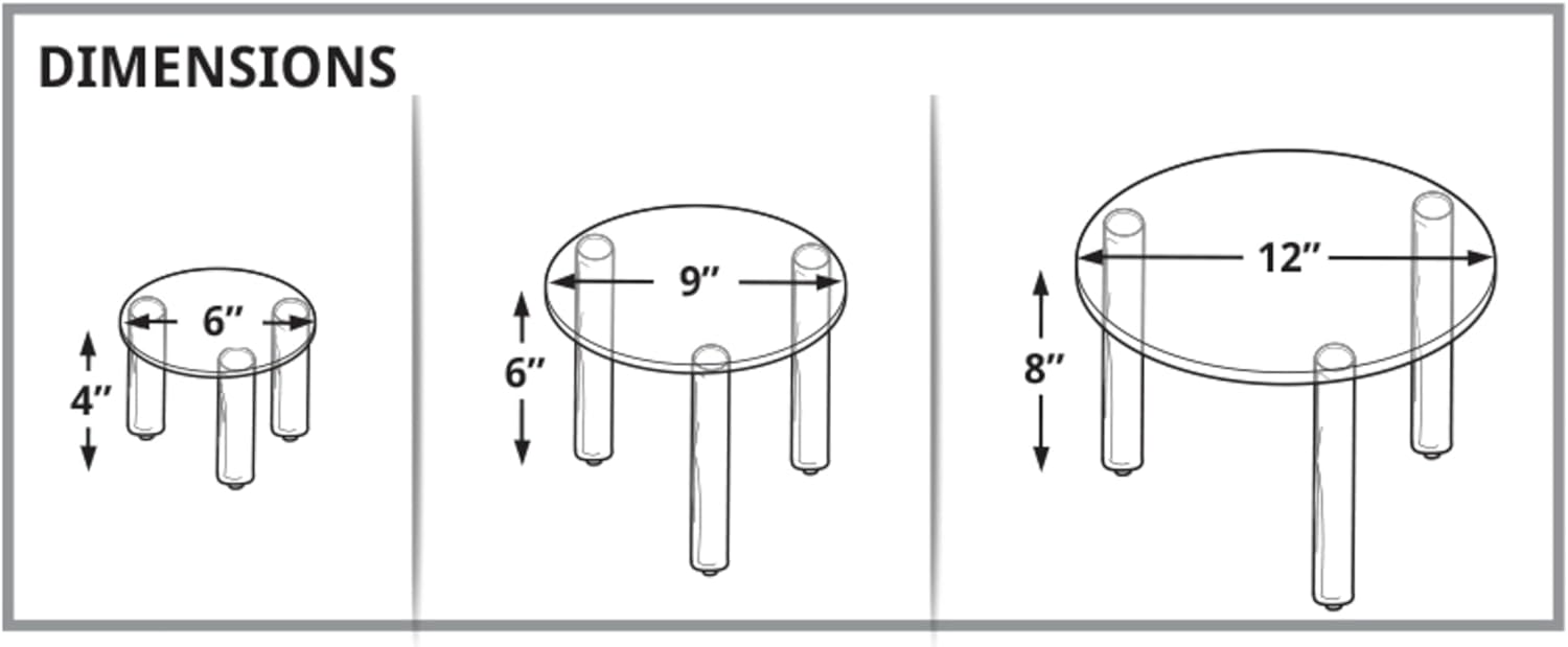 Azar Displays 3-Piece Acrylic Round Riser Set, 4inH, 6inH, 8inH, Clear