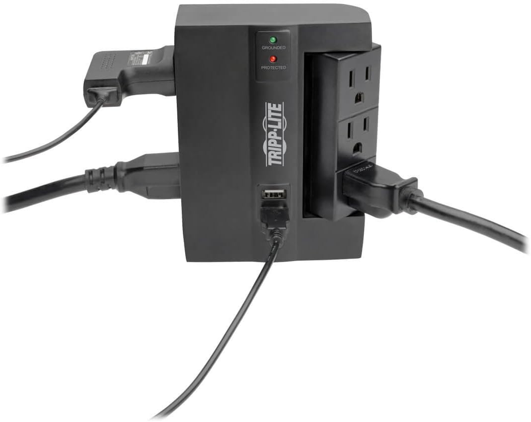 TRIPP LITE SWIVEL6 6-Outlet Surge Protector, 3 Rotatable Outlets, Direct Plug-In, Black