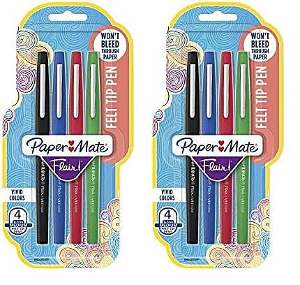 Paper Mate Flair Porous-Point Pens, Medium Point, 0.7 mm, Assorted Ink Colors, Pack Of 4 Pens