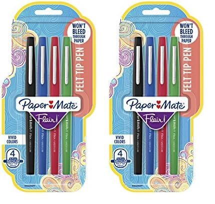 Paper Mate Flair Porous-Point Pens, Medium Point, 0.7 mm, Assorted Ink Colors, Pack Of 4 Pens