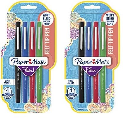 Paper Mate Flair Porous-Point Pens, Medium Point, 0.7 mm, Assorted Ink Colors, Pack Of 4 Pens