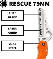 SPYDERCO Rescue Folding Pocket Knife with VG-10 Blade and FRN Handle