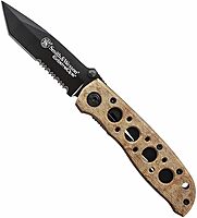 Smith & Wesson CK5TBSD 7.4in High Carbon S.S. Folding Knife with a 3.2in Serrated Tanto Blade and Aluminum Handle for Outdoor, Tactical, Survival and EDC