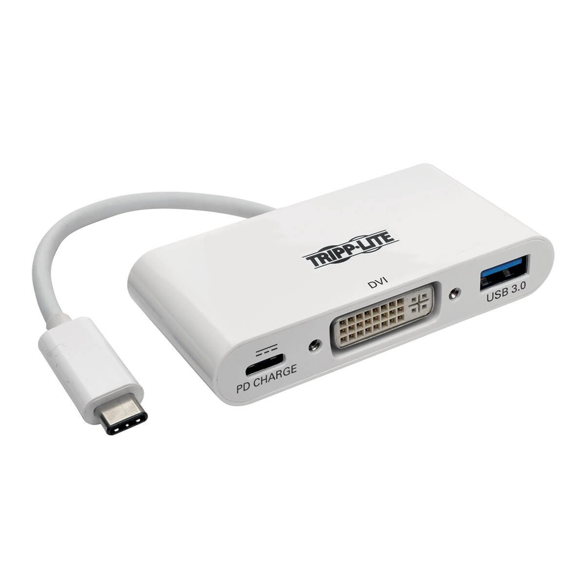 Tripp Lite USB C to DVI Multiport Video Adapter Converter 1080p w/ USB-A Hub & USB-C PD Charging Port