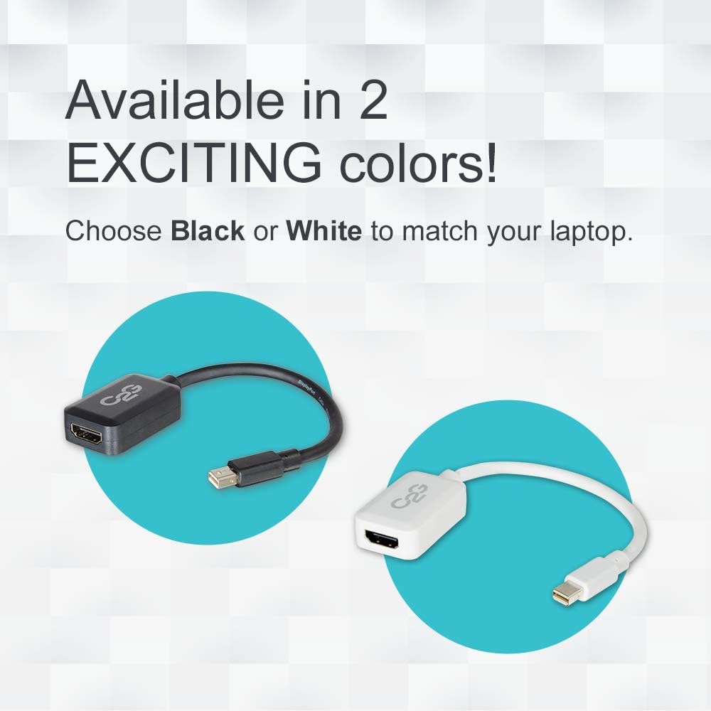 C2G Mini Display Port Adapter, Display Port to HDMI, Male to Female, White, 8 inches, Cables to Go 54314