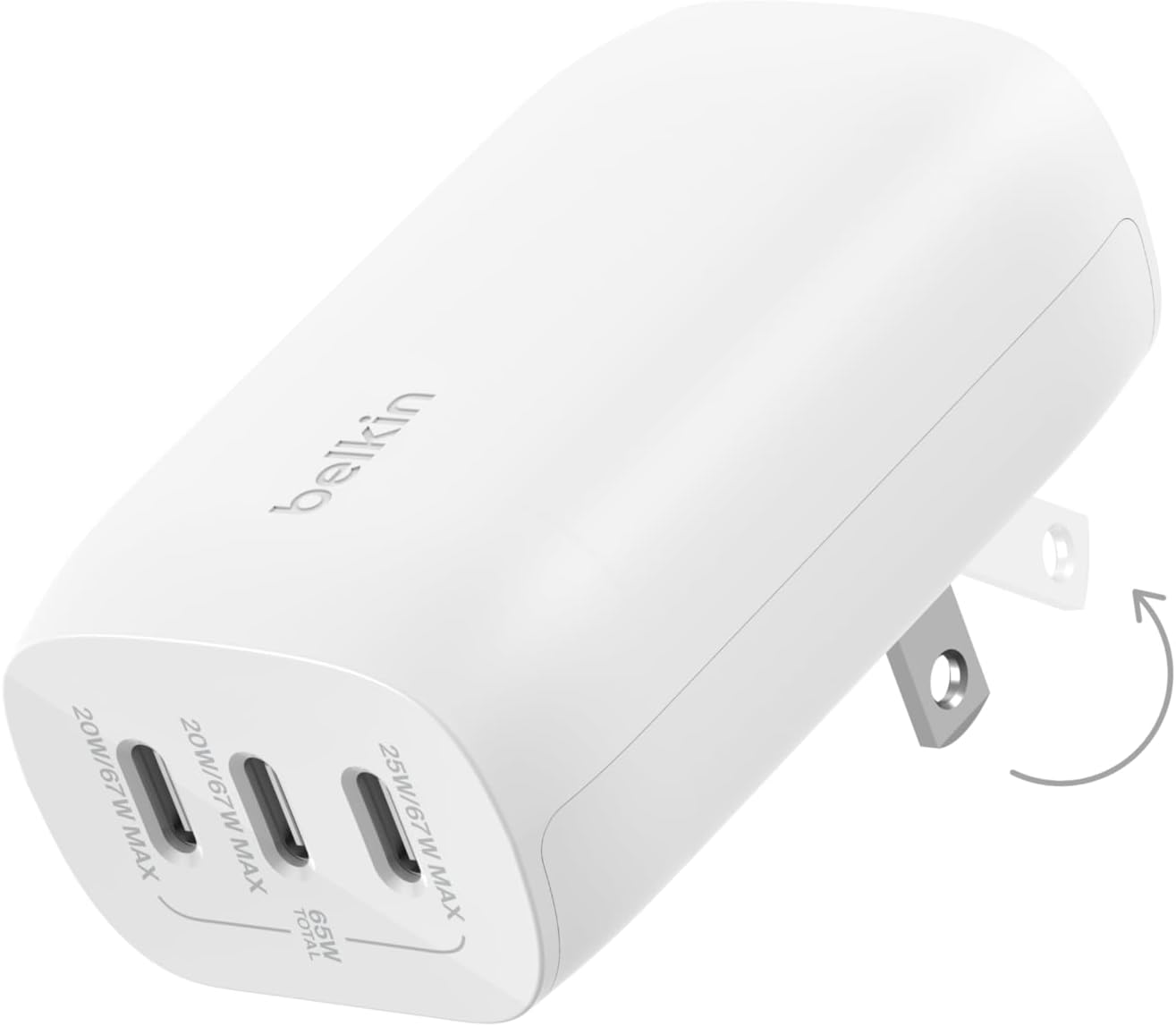 Belkin 3-Port USB C Charger Block 67W - PPS, USB-C PD 3.1 Enabled Fast Charging Charger for iPhone 16, MacBook Pro, AirPods