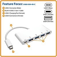 Tripp Lite 4-Port USB 3.1 Gen 1 USB-C to USB-A Portable Hub with x4 USB-A & USB-C Charging Port 5 Gbps (U460-004-4A-C)