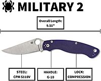Spyderco Knives Military 2 Compression Lock C36GPDBL2 Blue G10 CPM-S110V Stainless Pocket Knife
