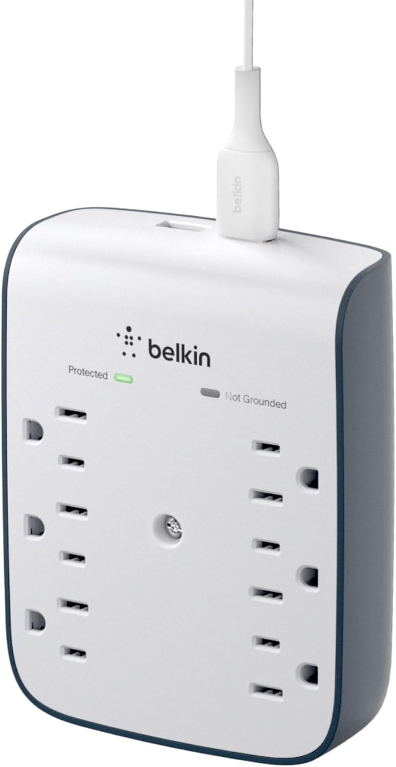 Belkin 6-Outlet Wall Surge Protector w/ 2 USB-A Ports, Wall-Mountable - 900 Joules