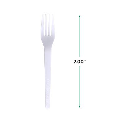 Eco-Products Compostable CPLA 7" Plastic Dinner Forks, Case of 1000, Disposable White Fork, Plantware Cutlery