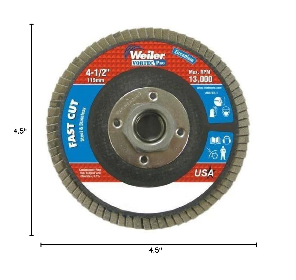 Weiler Vortec Pro Type 27 Non-Woven Zirconium Flap Disc - Medium Grade - 4 1/2 in Dia 5/8 in Center Hole - 13000 Max RPM