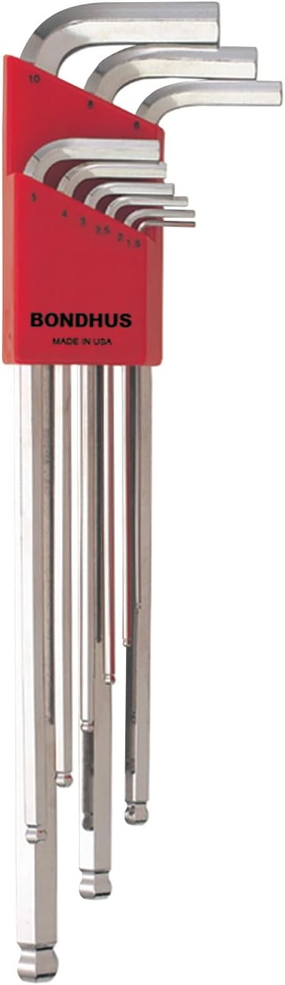 Bondhus 17099 Set of 9 Balldriver L-wrenches with BriteGuard Finish, Extra Long Length, sizes 1.5-10mm