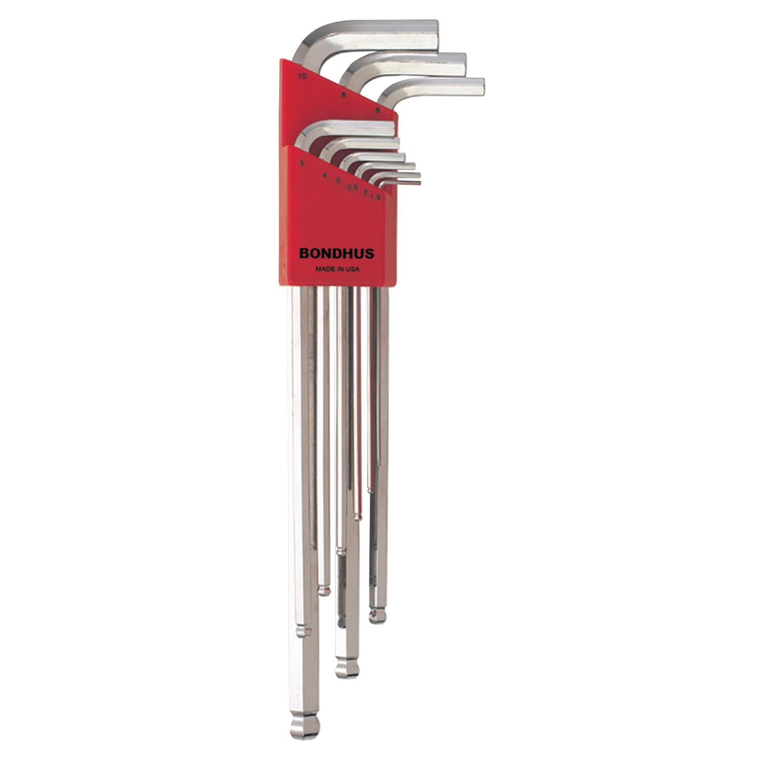 Bondhus 17099 Set of 9 Balldriver L-wrenches with BriteGuard Finish, Extra Long Length, sizes 1.5-10mm