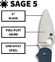Spyderco Sage 5 Lightweight Folding Pocket Knife with 3 Inch CPM SPY27 Steel Blade and Cobalt Blue FRN Handle - PlainEdge - C123PCBL