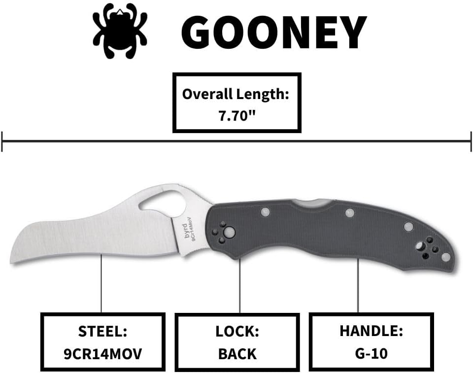 Spyderco Byrd Gooney Lockback Folding Pocket Knife with 9Cr14MoV Stainless Steel Blade and Gray G-10 Handle - PlainEdge