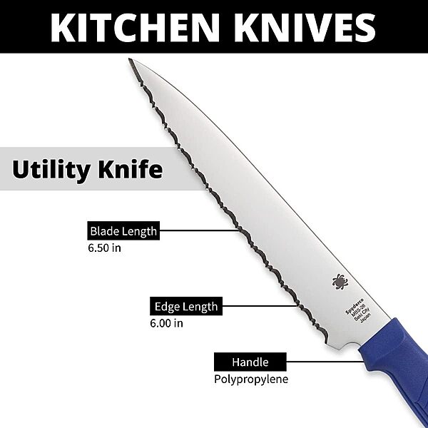 Spyderco Lightweight Kitchen Utility Knife with MBS-26 Stainless Steel Blade and Polypropylene Handle