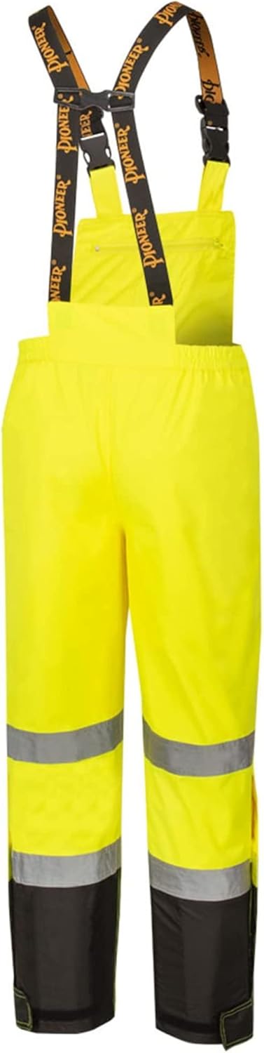 Pioneer Hi Vis Ripstop Waterproof Bib Pants/Overalls for Men - Reflective Safety Work Rain Pants