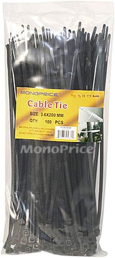 MONOPRICE Cable Ties 100-Piece Pack Nylon Zip Ties - Black