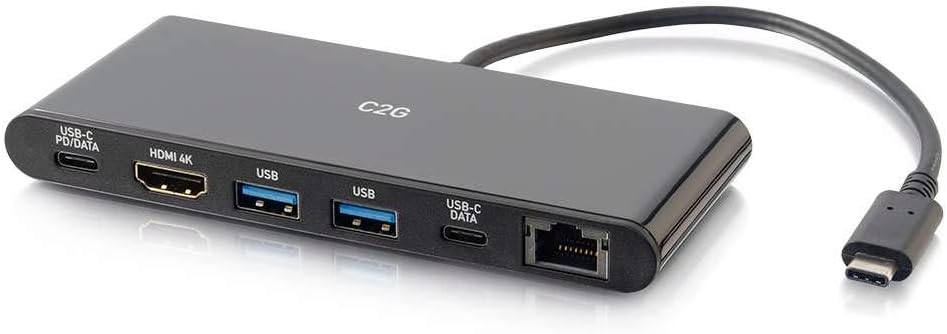 C2G USB-C 6-in-1 Dual Display Docking Station - 60W Power Supply, HDMI, Ethernet, USB, 3.5mm Audio and Power Delivery - 28845