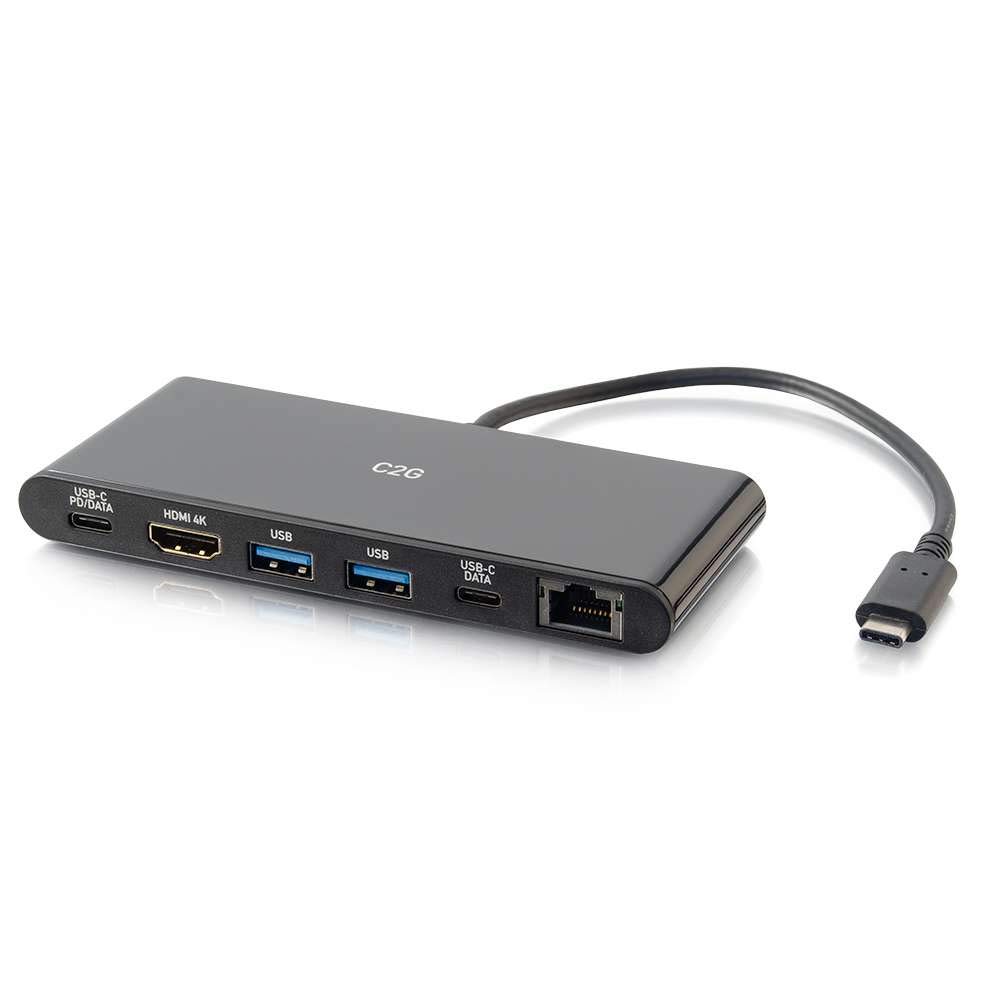 C2G USB-C 6-in-1 Dual Display Docking Station - 60W Power Supply, HDMI, Ethernet, USB, 3.5mm Audio and Power Delivery - 28845