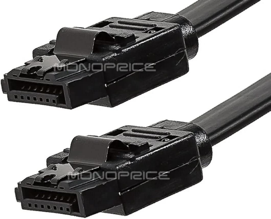 Monoprice Data Cable - 2 Feet - Black | SATA 6Gbps Cable with Locking Latch, Data Transfer speeds of up to 6 Gbps (Pack of 2)
