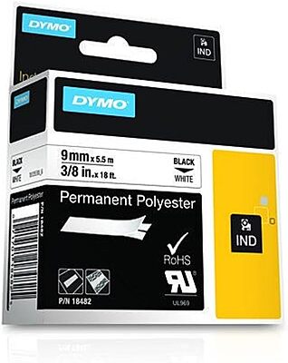 DYMO Rhino Industrial Permanent Polyester Labels, Black Print on White Tape