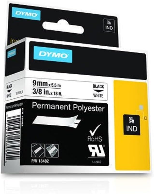 DYMO Rhino Industrial Permanent Polyester Labels, Black Print on White Tape