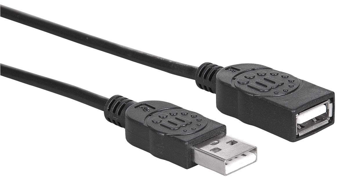 Manhattan USB-A to USB-A Extension Cable, 1.8m (6 ft), Hi-Speed USB 2.0, Black - 338653