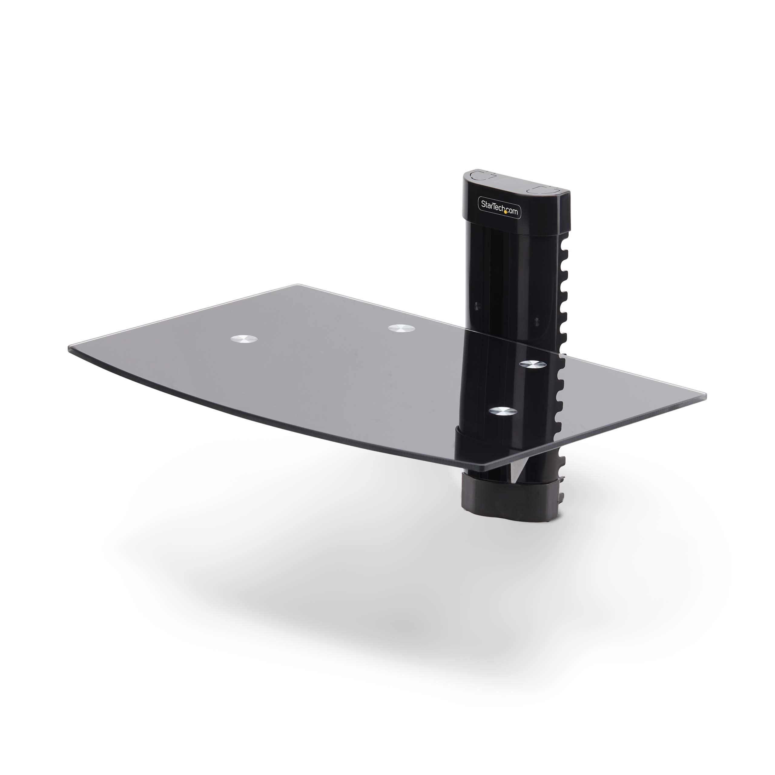 StarTech.com Floating Wall-Mounted AV Shelf, 5mm Black Tempered Glass, Adjustable Height