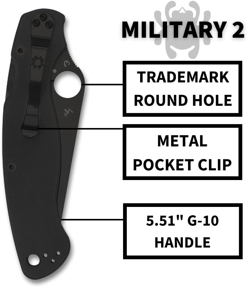 Spyderco Military 2 Folding Pocket Knife with 4 Inch Black CPM S30V Steel Blade and G-10 Handle - CombinationEdge - C36GPSBK2