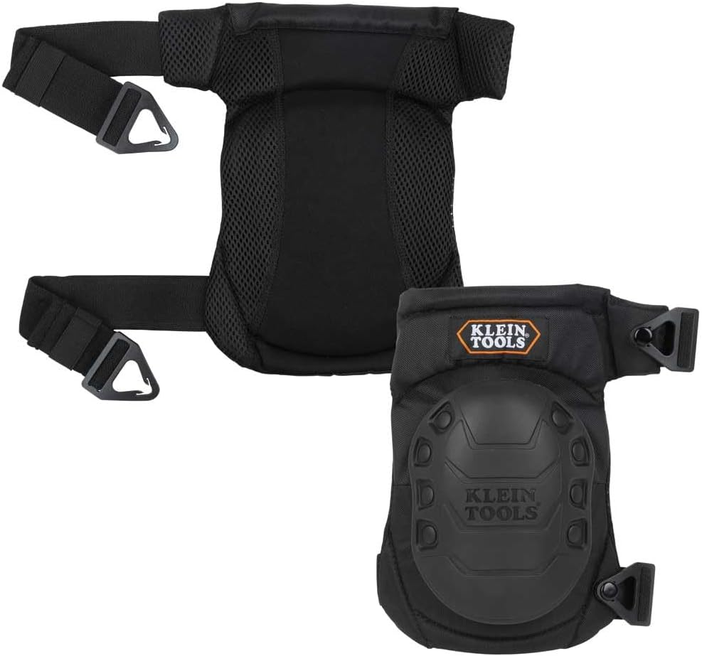 Klein Tools 60344 Knee Pads, Hinged Gel Knee Pads with Slip Resistant Rubber Caps, Quick-Release Clips and Adjustable Straps